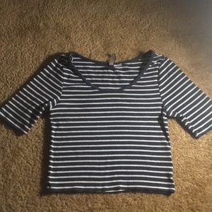 Blue and white striped crop top